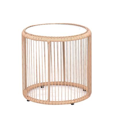 China Best Selling Modern Rattan Patio Wicker Side Table Coffee Table Outdoor Rattan Table With Glass Porch Use for sale