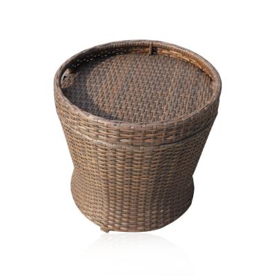 China Modern multifunctional outdoor PE rattan accent table resin wicker side table with storage function and table top could be used as a dish for sale