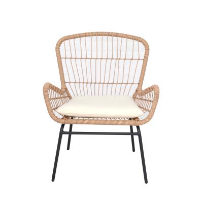 China Modern High Quality Outdoor Wooden Rattan Chair Indonesia Patio Wicker Chairs Garden Chairs With Beige Cushions For Porch for sale