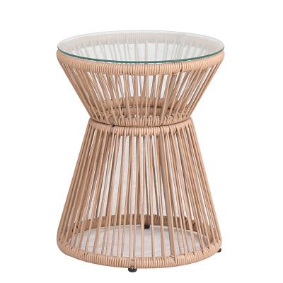 China Modern Rattan Wicker Side Coffee Table Patio Table Rattan Outdoor Garden Rattan Table With Balcony Glass Use for sale