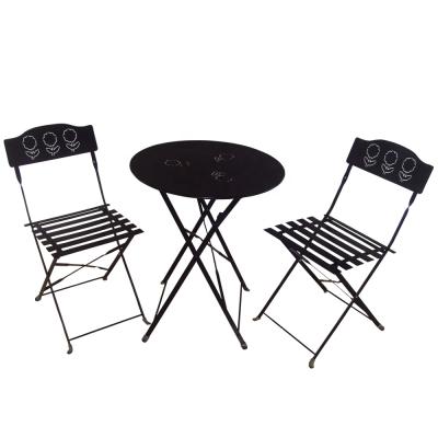 China Modern Outdoor Folding Single Portable Metal Iron Garden Coffee Table Chair Bistro Sets for sale