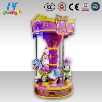 China Cheap coin operated purple color metal mechanical carousel car child horse ride for kids for sale