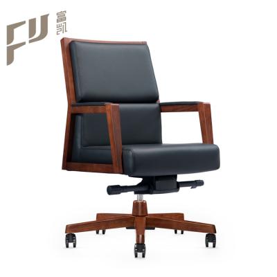 China Executive Chair Rotating Black Leather Swivel Wood Base Manager Office Chairs for sale