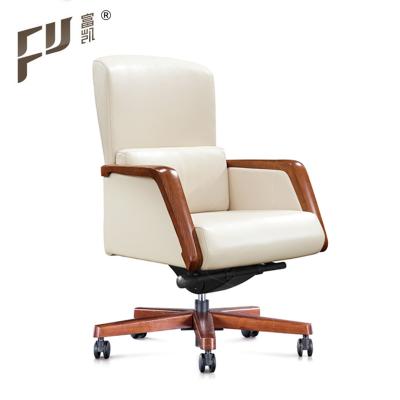 China Foshan Wholesale White Leather Wooden Staff Office Chair and Executive Chair Boss Chair for sale