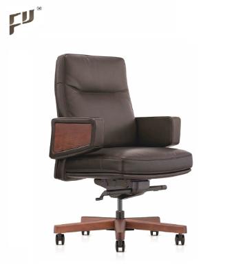 China FURICCO Design Luxury Wooden Low Boss Chair Swivel Executive Office Rotation Genuine Leather Chair for sale