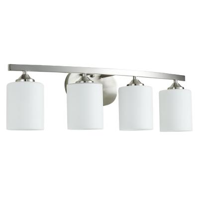 China Hot Sale Modern Cylindrical White Glass Shade Vanity Over Mirror Wall Sconce 4 Lights Unique Design E26 Bathroom Light Fixtures for sale