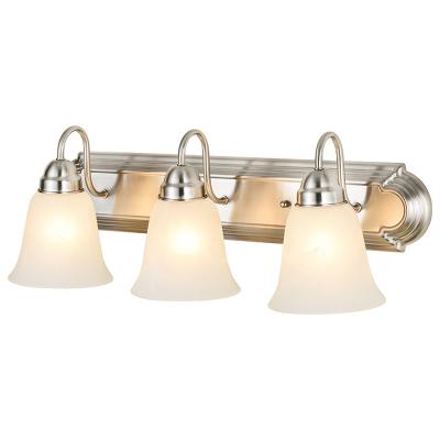 China Modern UL ETL Listed Vanity Light Bathroom Light Fixtures 3*E26-60W Brushed Nickel Opalescent Glass Bathroom Wall Lamp Bell Shape for sale