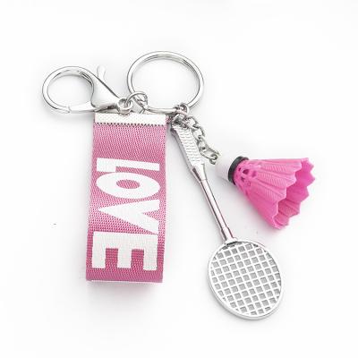 China Mini soft hand feeling creative metal badminton souvenir with strap pendant key chain rings for sale