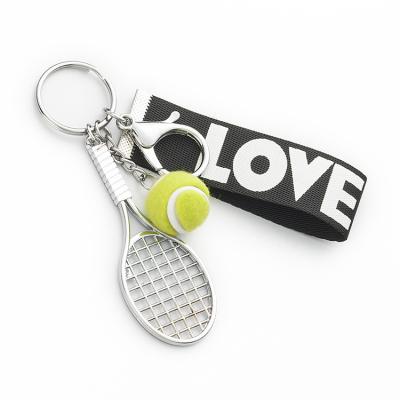 China Soft Hand Feeling Imitation Tennis Ball Mini Metal Strap Lanyard Letter Bag Key Chain Pendant for sale