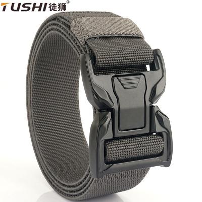 China ALLOY TUSHI Tactical Belt High Quality Metal Buckle Belts Custom Logo Men's Stretch Elastic Jeans Nylon Belt Customized Factory for sale