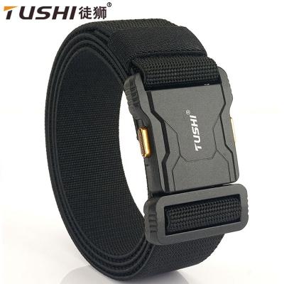 China ALLOY TUSHI Wholesale Nylon Belt Adjustable Quick Release Buckle Luxury Outdoor Stretch Fabric metal Belt Elastic Woven Tactical Belt for sale