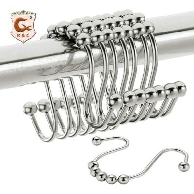 China Wholesale R&C 2021 Chrome Plating Color Shower Curtain Hooks Curtain Hanging Ring, 12pcs/set Stainless Steel Hook for sale