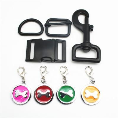 China Moq Viable Black Stocking Zinc Alloy Pet Accessories Custom Tag Logo Release Buckle Welded Iron D Ring Dog Hook for sale