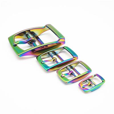 China 10mm/15mm/20mm/25mm/38mm Metal Viable Rainbow Pin Buckle For Collar Adjustable Center Bar Double Pin Buckle For Collar for sale