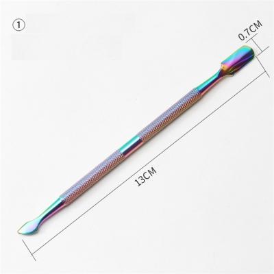 China Cuticle Pushing Wellflyer CUPU-045 Logo Silver Angled Square Flat Colorful Customized Cuticle Pusher Set for sale