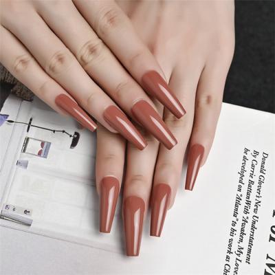 China New French Style Long Coffin Press On False Nails Luxury Custom Made Pink And Black Fake Nails Matte Ballerina Nail Tips Artificial for sale