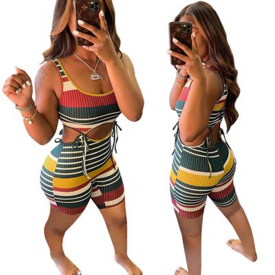 China LLDRESS New Fashion Hot Selling Pit Stripe Overalls QUICK DRY Casual Lace Up One Piece One Piece For Women for sale