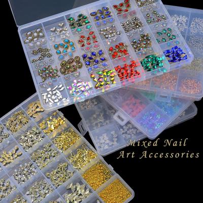 China DIY Nail Art Accessories 24space Box Set Mix Designs Jewelry Diy 3d Nail Accessory Art Decoration for sale