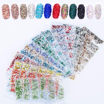 China Mix 6 Sizes Flatback Glass Nail Art Crystal Non Hotfix Rhinestones For Nail Art Decoration Glass Jewelry for sale