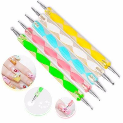 China Wholesale NAIL Nail Art Dotting Tool Acrylic Rotating Handle Picker Brush Flower Bi-Directional Pinpoint Dual Point Dotting Pen for sale