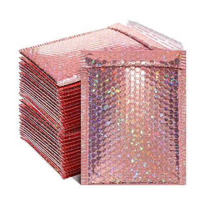 China Laser Bubble Self Adhesive Metallic Mailing Envelopes Rose Gold Cushion Padded Water Proof Bubble Mailer Padded Envelopes for sale