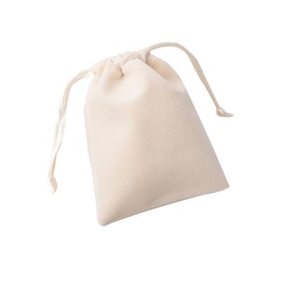 China OEM+ODM+Wholesale Drawstring Pouch Gift Mini Jewelry Packaging Bags Velvet Beige Pouch Bag for sale