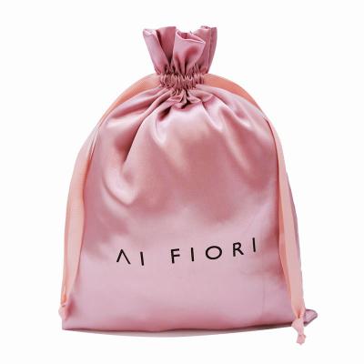 China Custom Reusable Satin Silk Bags With Drawstring Makeup Packaging Wig Storage Beauty Gift Pouch Wholesale for sale