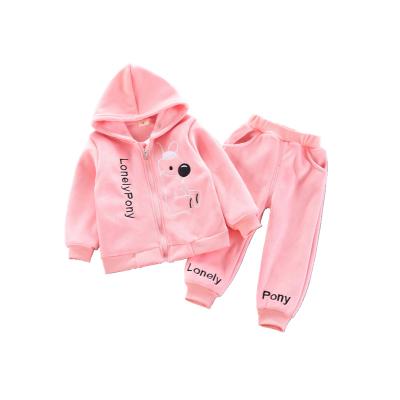 China Anti-Shrink Baby Suit Set Kids Clothes 2 Piece Sets Warm Winter Velvet Sportswear Shear Hoodies Zipper Coat With Pants for sale