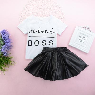 China New washable children girl white T-shirt and black skirt two pieces of dress set summer children's suit for sale