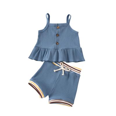 China Antibacterial New Design Colorful Little Girl Two Piece Pants Set Cotton Suspender Ribbed Skirt and Short Ribbed Babies Clothing Sets for sale