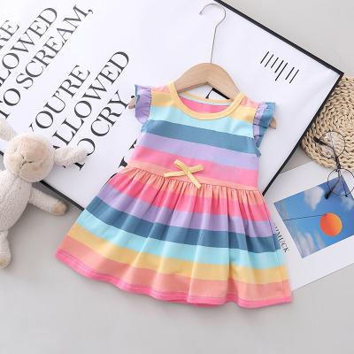 China Anti-static Girls Dress Girls Dresses Angel Wing Skirt Clothes Kids Party Candy Summer Cotton Princess Dress Children Girl Baby Rainbow Stripe for sale