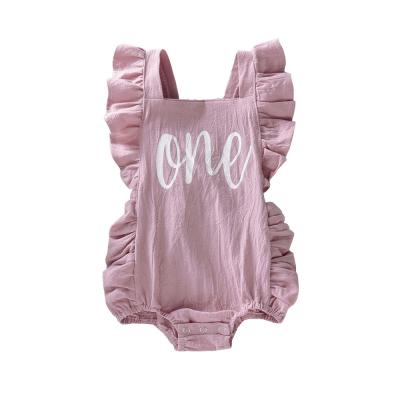 China 2021 Baby Sleeveless Rompers Float Sleeve Girl Clothing Cotton Summer UN Letter Printed Rompers for sale