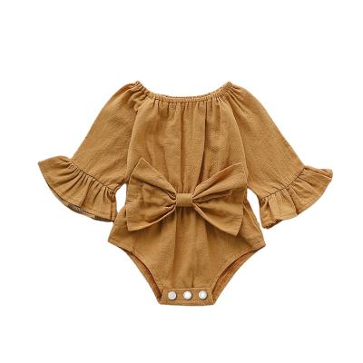 China New Arrival Baby Summer Baby Romper Cotton Short Bow Big Sleeve Ruffle Romper Baby Girls Front Rompers for sale