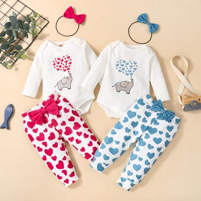 China 95% cotton+5% Polyester Baby Clothes 3 PCS Newborn Baby Romper And Floral Panties With Headband Kids Long Sleeve Outfits Sets for sale