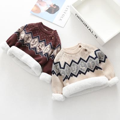 China Jacquard 100% Cotton Striped Sweater Sweater Anti-pilling Jacquard Knit Apparel Holiday Sweaters With Fleece Lining for sale