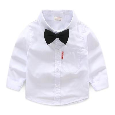 China 100% Formal Anti-pilling Kids Shirt White Cotton With Bow Tie Holiday Performance Clothing Boys Shirts for sale