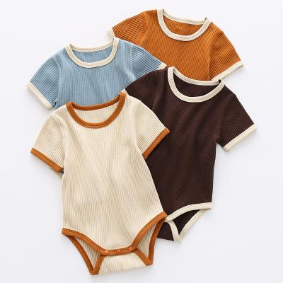 China 95% Cotton INS Jumpsuit Newborn Baby Girls Boys Cute Clothes Rompers Toddler Summer Wears Snap Button Rompers Short Sleeve Triangle Rompers for sale