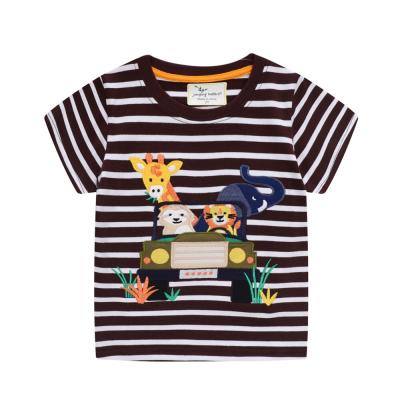 China QUICK DRY T-shirt Breathable Black White Striped 100% Cotton Kids T-shirt Boy Car Applique Cotton T-shirt Kids T-shirt for sale