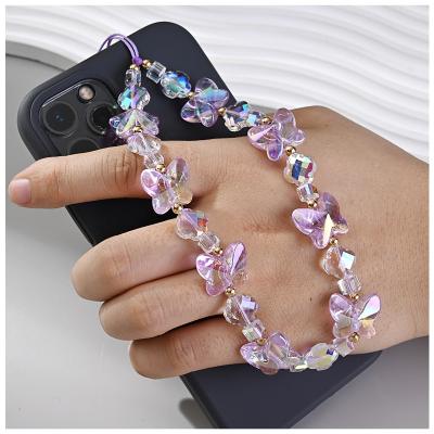 China Mobile Phone Hanging Lanyard Jewelry Anti-drop Lucite Rope Mobile Phone Jewelry Chain Resin Acrylic Transparent Butterfly Fashionable Soft Phone for sale