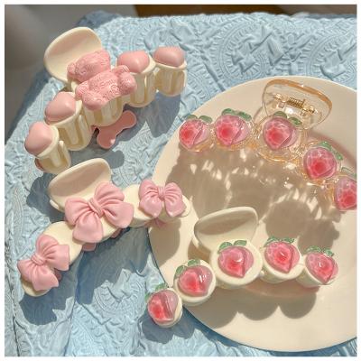 China Fashion Korean Pink Bowknot Hair Acessory Heart Acrylic Hair Claw Cut Resin Creamy Color Cute Pattern Headband Hairpin Accessories for sale