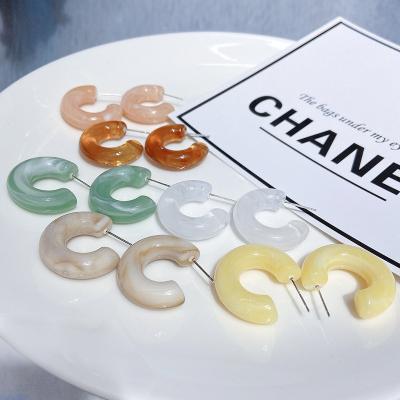 China CLASSIC Korean Elegant Minimalist Colorful Cellulose Acetate Hoop Earrings Acrylic Resin Circle Earring with 925 Sterling Silver Posts for sale