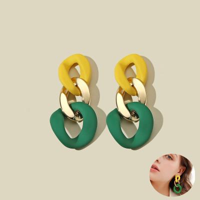 China Wholesale CLASSIC Two Tone Acrylic Statement Earrings Acetate Cellulose Resin Earrings Vintage Colorblock Bohemian Jewelry for sale