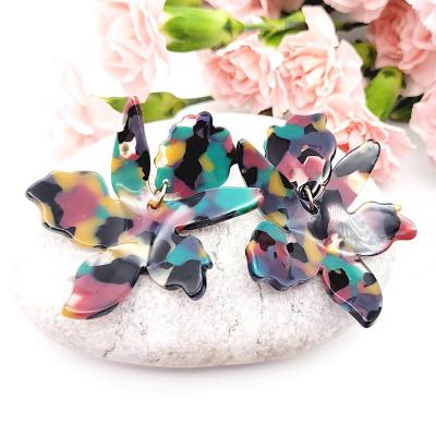 China CLASSIC Western Multicolor Oversized Resin Mosaic Large Confetti Flower Style Modern Acrylic Dangle Earrings for sale