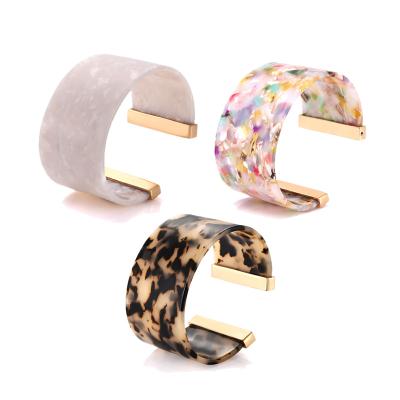 China CLASSIC Wide Cuff Cellulose Acetate Bangle Bracelets For Women Acrylic Resin Tortoiseshell Bracelets Adjustable Statement Bracelet for sale