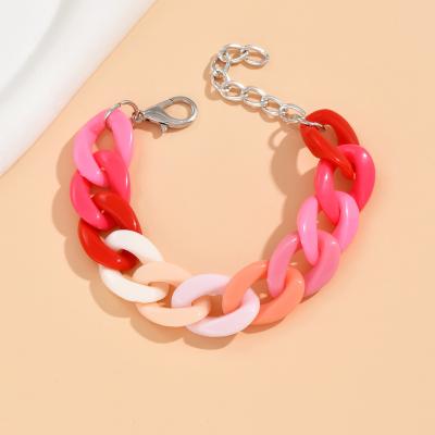 China New Fashion CLASSIC Acetate Chain Bracelet Two Tone Acrylic Soft Solid Color Frosted Resin Chunky Choker Pendant Bracelet Jewelry for sale