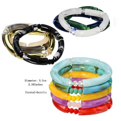 China CLASSIC New Arrival Acrylic Beads Curved Elbow Bracelets Vintage Stretch Tube Marbling Bamboo Bracelets Fashion Jewelry for sale