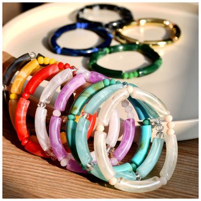 China CLASSIC custom wholesale acrylic beads curved elbow bracelets vintage stretch tube marbling bamboo bracelets fashion jewelry for sale