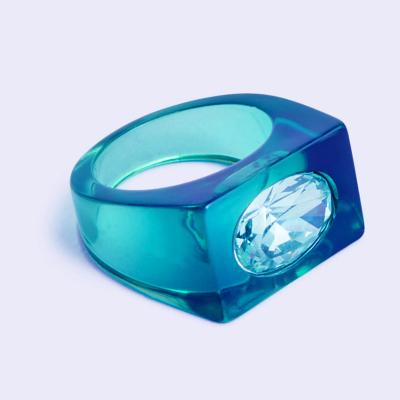 China Custom Other Mens Face Statement Cocktail Thick Seal Ring Lucite Clear Square Acrylic Resin Seal Ring For Women Cellulose Acetate for sale