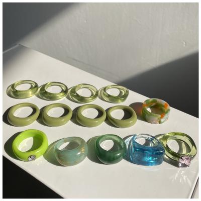 China Other Korean Style Resin Rings Vintage Green Geometric Acrylic Round Ring Irregular Shaped Simple Jewelry for sale