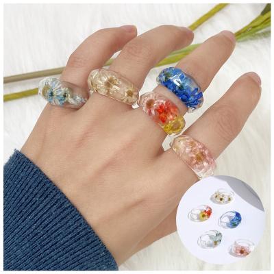 China Other Creative Transparent Colorful Resin Flower Finger Rings Acrylic Dry Handmade Jewelry Wholesale for sale